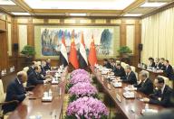 (240530) -- BEIJING, May 30, 2024 (Xinhua) -- Chinese Premier Li Qiang meets with Egyptian President Abdel Fattah El-Sisi at the Diaoyutai State Guesthouse in Beijing, capital of China, May 30, 2024. Sisi, who is in China on a state visit, attended the opening ceremony of the 10th ministerial conference of the China-Arab States Cooperation Forum. (Xinhua/Liu Weibing