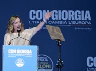 (240602) -- ROME, June 2, 2024 (Xinhua) -- Italian Prime Minister and President of Brothers of Italy (FdI) Giorgia Meloni speaks at the closing event of the electoral campaign for the European Parliament elections, at Piazza del Popolo, in Rome, Italy, June 1, 2024. (Photo by Alberto Lingria/Xinhua