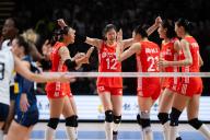 (240602) -- MACAO, June 2, 2024 (Xinhua) -- Players of China celebrate scoring during the preliminary match between Italy and China at the Women