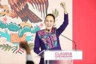 (240603) -- MEXICO CITY, June 3, 2024 (Xinhua) -- Claudia Sheinbaum gives a speech in Mexico City, Mexico, June 3, 2024. Mexican climate scientist and former Mexico City mayor Claudia Sheinbaum celebrated her victory in Sunday