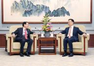 (240603) -- BEIJING, June 3, 2024 (Xinhua) -- Chinese Vice President Han Zheng meets with Dr. James S.C. Chao, chairman of Foremost Group, in Beijing, capital of China, June 3, 2024. (Xinhua/Yao Dawei