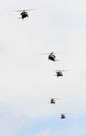 Air assault drill Military helicopters carrying U.S. soldiers fly during an air assault drill in Jangseong, South Jeolla Province, southwestern South Korea, on Sept. 1, 2023, as part of South Korea and the United States