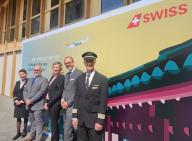 Swiss Air resumes Incheon-Zurich service Senior officials and flight attendants from Swiss Air participate in a ceremony at the Swiss Embassy in Seoul on May 9, 2024, to celebrate the reinstatement of the airline
