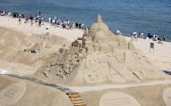 Sand festival A sand sculpture is built at Haeundae Beach in Busan, 320 kilometers southeast of Seoul, on May 19, 2024, as a sand festival is to take place from May 24-27. (Yonhap)/2024-05-19 17:28:21/ < 1980-2024 YONHAPNEWS AGENCY. 